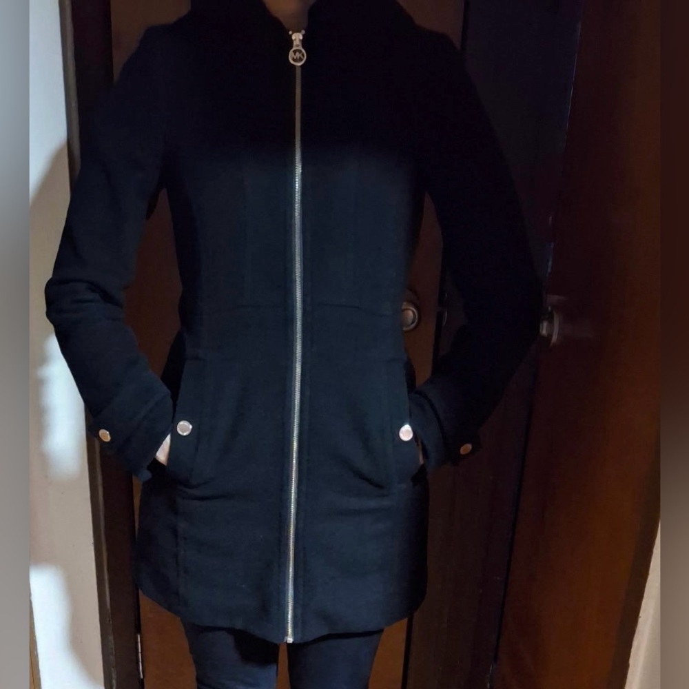 Michael Michael Kors wool blend Black Petite Coat with removable hood